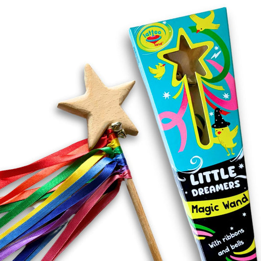 Wooden Wizard Fairy Wand, perfect for pretend play and storytelling. A magical wooden wand designed for imaginative play and fun DIY crafts for kids.