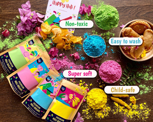 Natural Herbal Holi gulaal 4 colors; Lab-tested, Non-toxic, Taste-safe | Washable | Gift Set | Eco-friendly