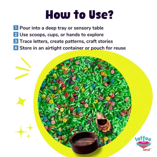 Spring Sensory Bin Rice Fillers for Kids – 2 LB (4 Cups) | Non-Toxic Colored Rice for Sensory Play, Montessori & STEM Activities | Child-Safe, Eco-Friendly Filler Set