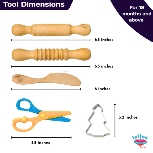 5-Piece PlayDough Tools Set for Kids | Wooden Playdough Tools | Multi-purpose | Sensory Play Dough accessories