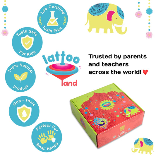 Set of 6 Organic Rangoli Powder with 2 Wooden Stencils | DIY activity