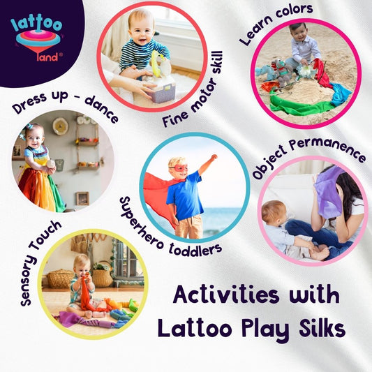 Colorful  Sensory Play Silk for Toddlers | Rainbow Play Silk | Music and Dance Scarves | 20 by 20 inch