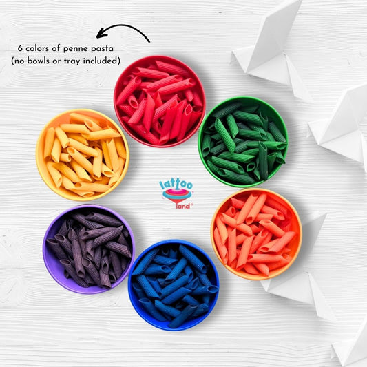 A close-up view of the non-toxic, gluten-free sensory pasta kit, highlighting its child-friendly materials and eco-friendly design for safe hands-on activities.