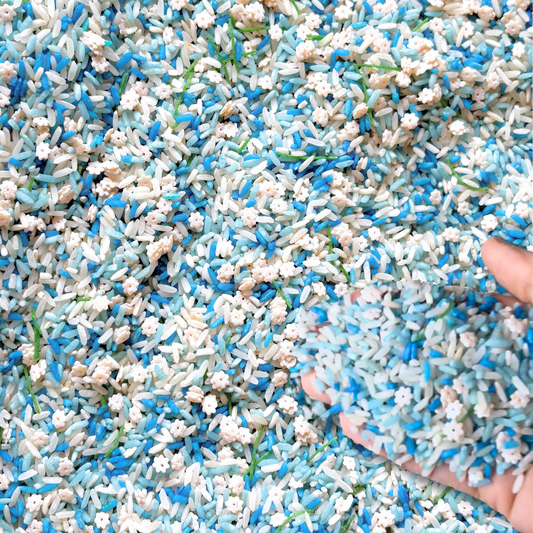 Winter sensory rice sensory bin activity for toddlers and preschoolers