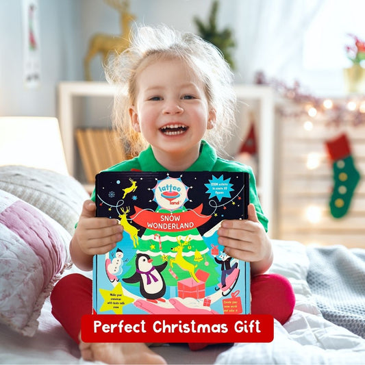 Winter wonderland toy set with 12-color paint kit for decorating holiday-themed wooden crafts.