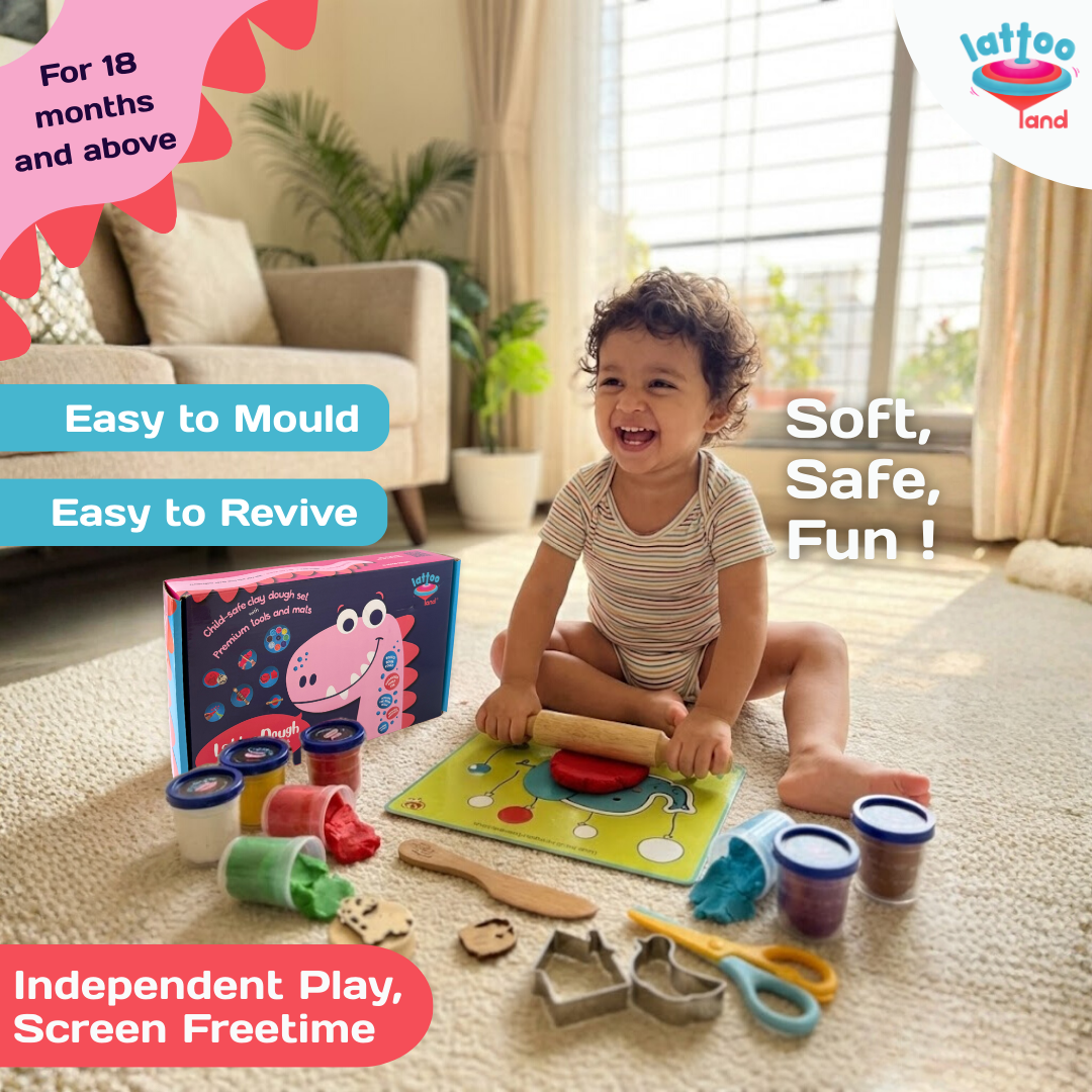 Non-toxic, food-grade ingredients in the dough ensure a safe and eco-friendly play experience for kids. Play clay made of food grade ingredients, ecofriendly, lab certified, toxins free & its benefits