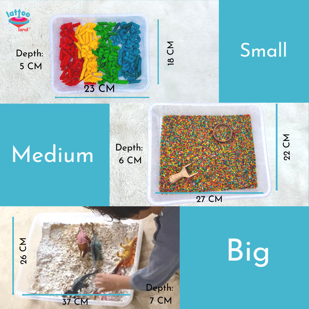 Small Size Sensory Bin (18*12cm), Medium sized (22*27cm) & Large Sized (26*37cm)