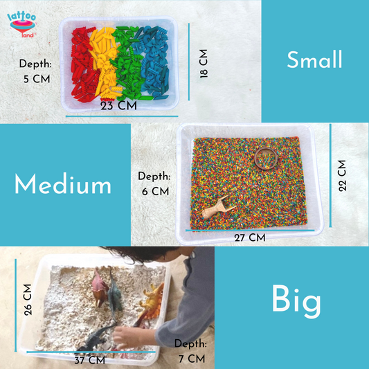 Small Size Sensory Bin (18*12cm), Medium sized (22*27cm) & Large Sized (26*37cm)