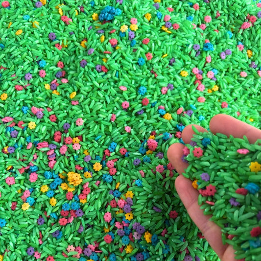 Spring Sensory Bin Rice Fillers for Kids – 2 LB (4 Cups) | Non-Toxic Colored Rice for Sensory Play, Montessori & STEM Activities | Child-Safe, Eco-Friendly Filler Set