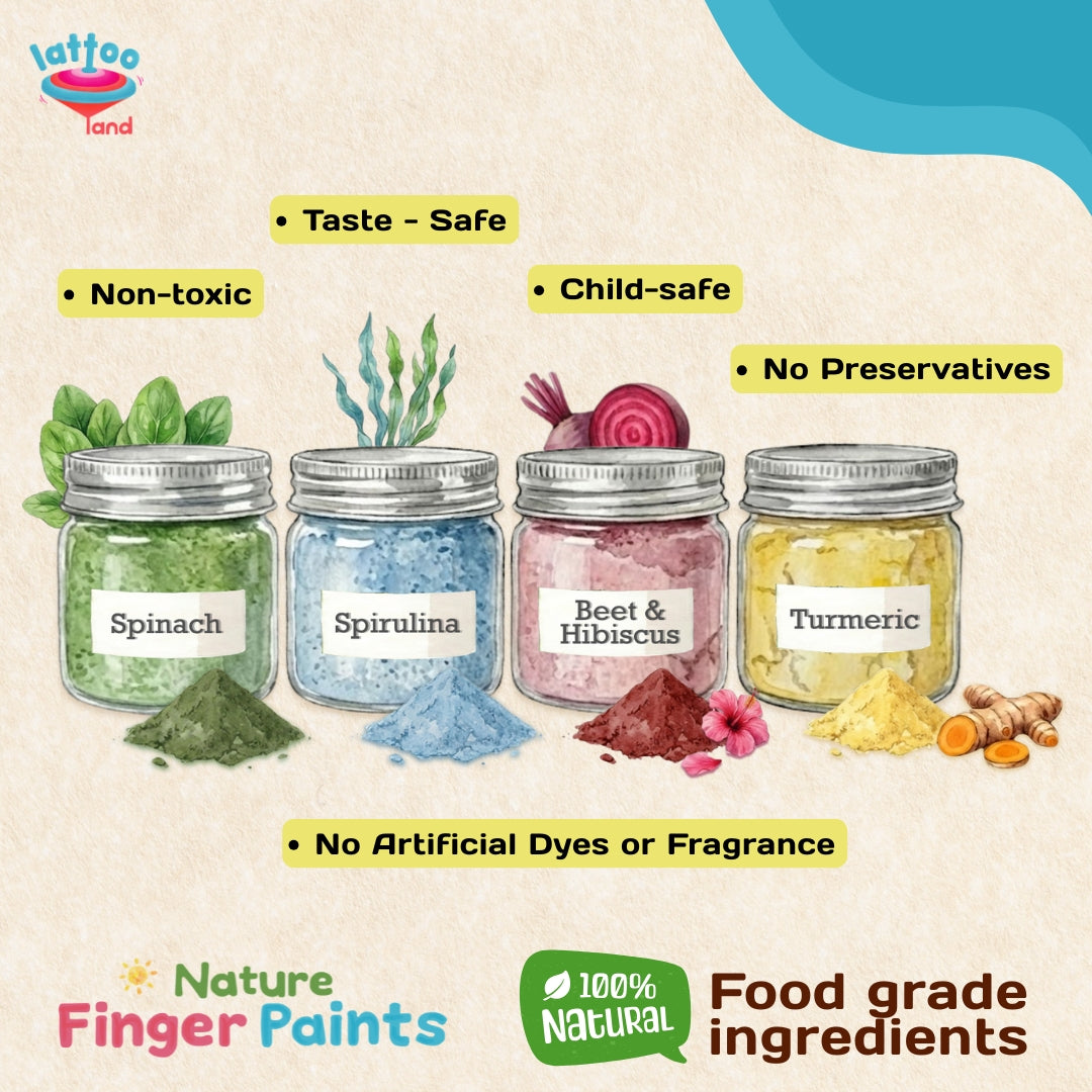 Baby-safe vegan finger paint set in 4 natural colors