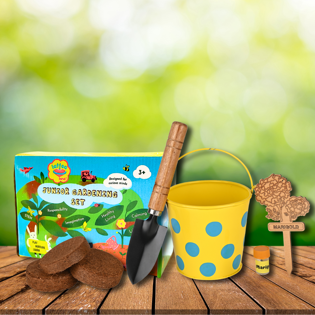 seed planter kit Junior Gardening Set | Flower Growing Set for Kids | Child-sized wooden tool | Planter | Soil | Seed