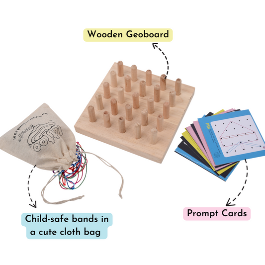 Lattooland Wooden Geoboard with Bands and Prompt Cards | Educational Toy | Brain Board