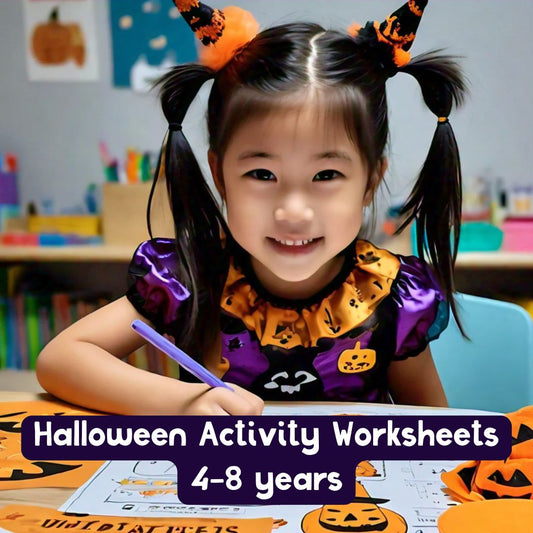 Halloween Activity Worksheets for Kids (Ages 4-8) | 15 Printable Worksheets for Fine Motor Skills, Coloring, Scissor Cutting, Word Search, and Cognitive Development