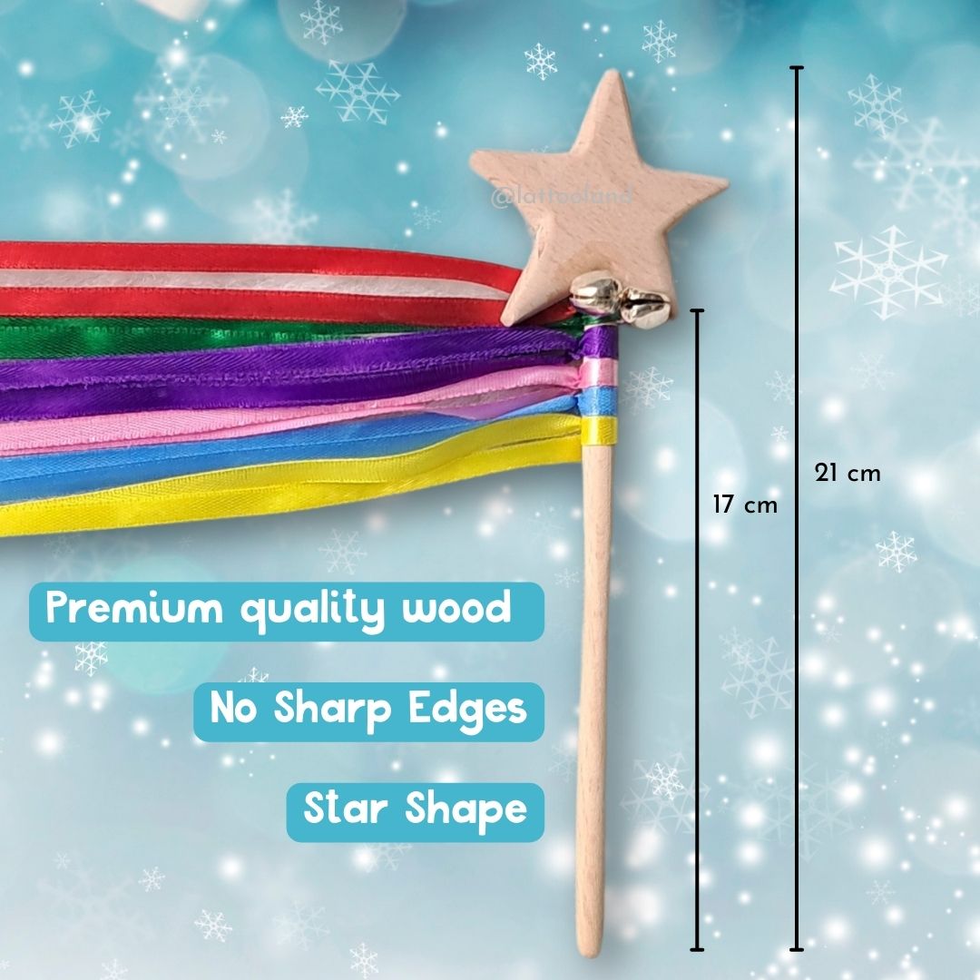 Magic fairy wand for kids made from eco-friendly wood, perfect for pretend play, storytelling adventures, and developing creativity through wooden toys for toddlers. Fairy wands for girls toys for girls and boys