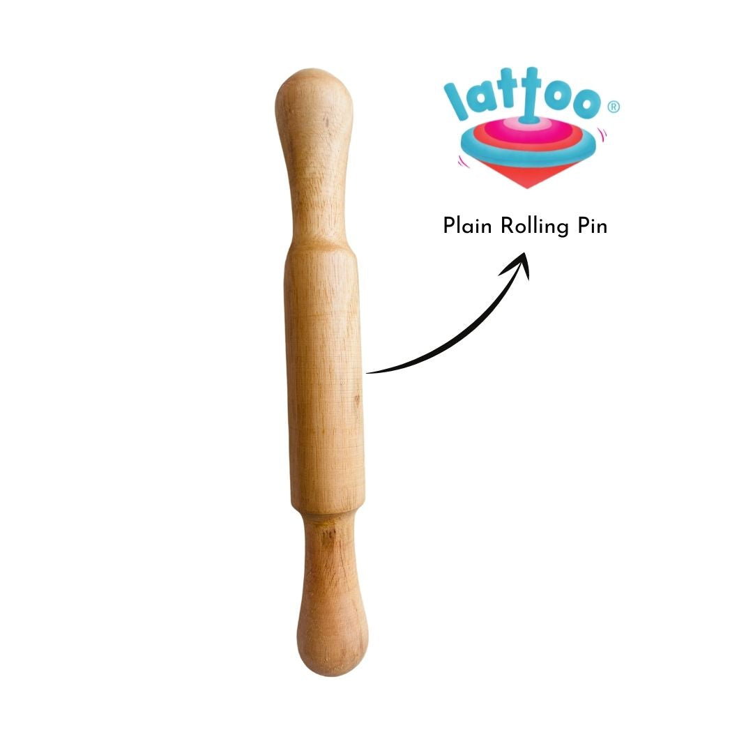 Child-friendly wooden rolling pin for creative play and early learning, perfect for toddlers and preschoolers to use in arts and crafts or pretend kitchen play.