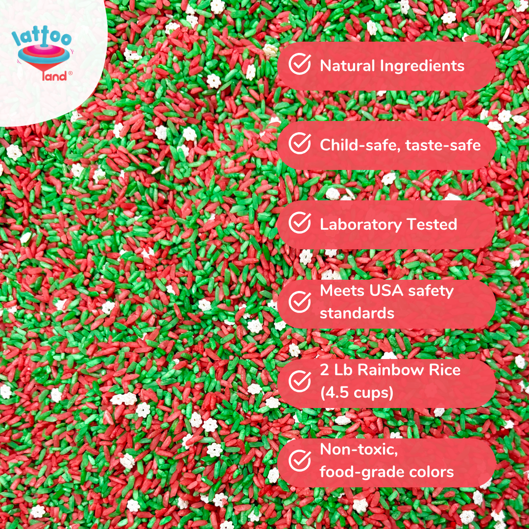 Taste-safe Christmas sensory rice for toddler sensory activities