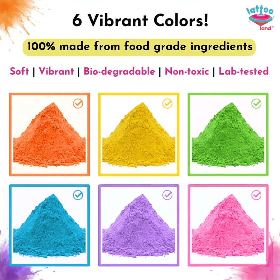 6 vibrant Holi color powder pack for festivals, parties and fun events