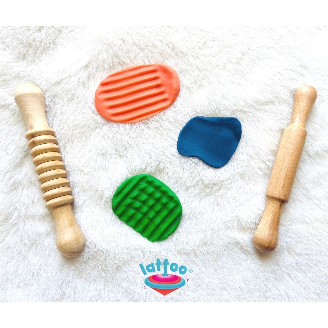 Kids’ Rolling Pin Set with plain and patterned wooden rolling pins, perfect for playdough, clay crafting, and sensory activities. Durable, child-safe, and non-toxic materials. Set of Rolling Pins -2, wooden kitchen tool for children