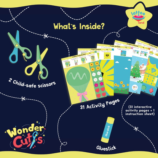 Kids scissor cutting practice kit to develop fine motor skills and hand-eye coordination