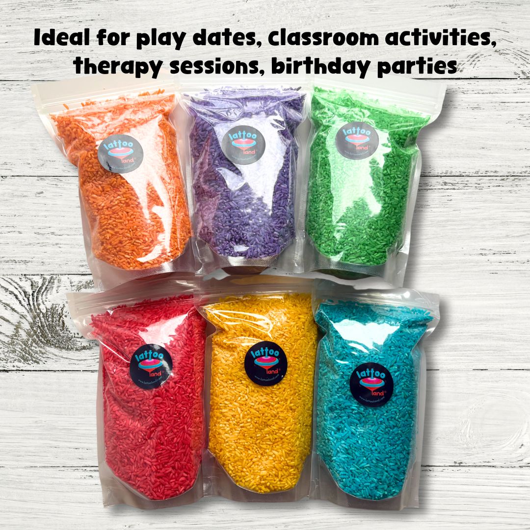 Non-toxic rainbow rice for sensory bins and Montessori activities for kids