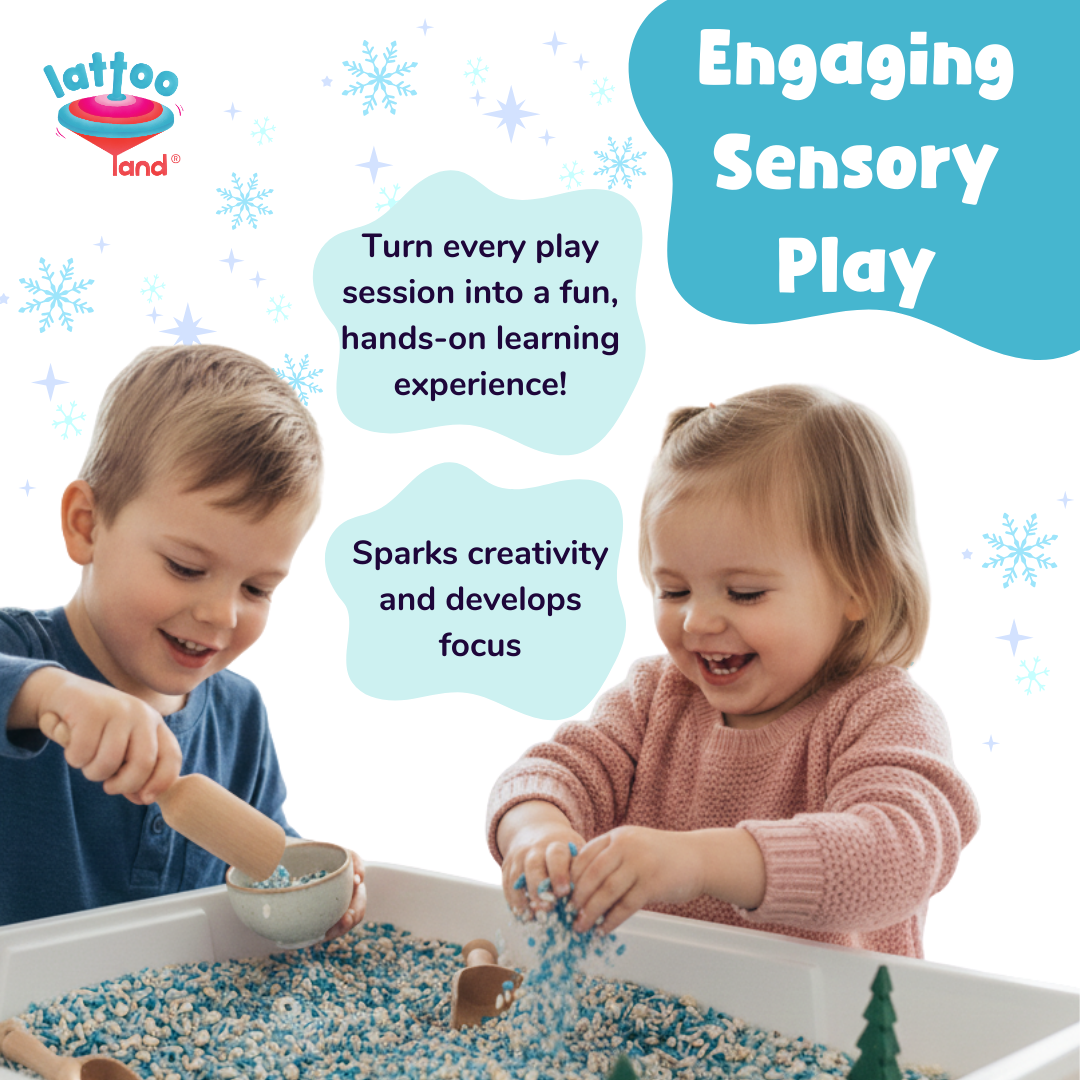 Colorful rice sensory play in a winter theme bin for kids